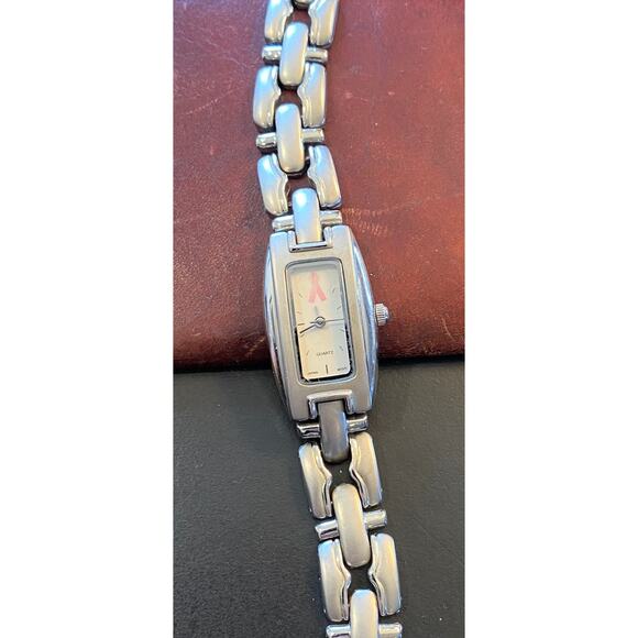 Women's 17mm Silver Tone Breast Cancer Awareness watch - Picture 1 of 3